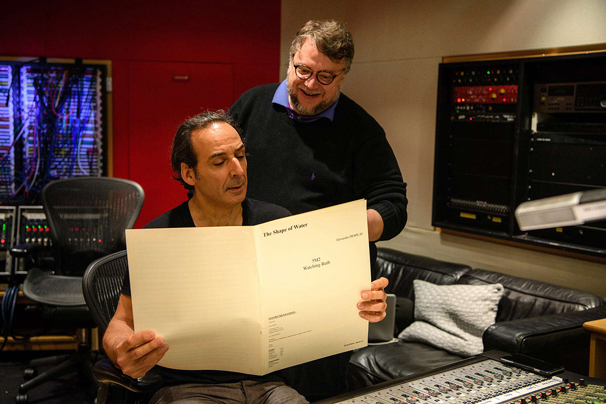 Alexandre Desplat and Guillermo del Toro at Abbey Road Studios, London